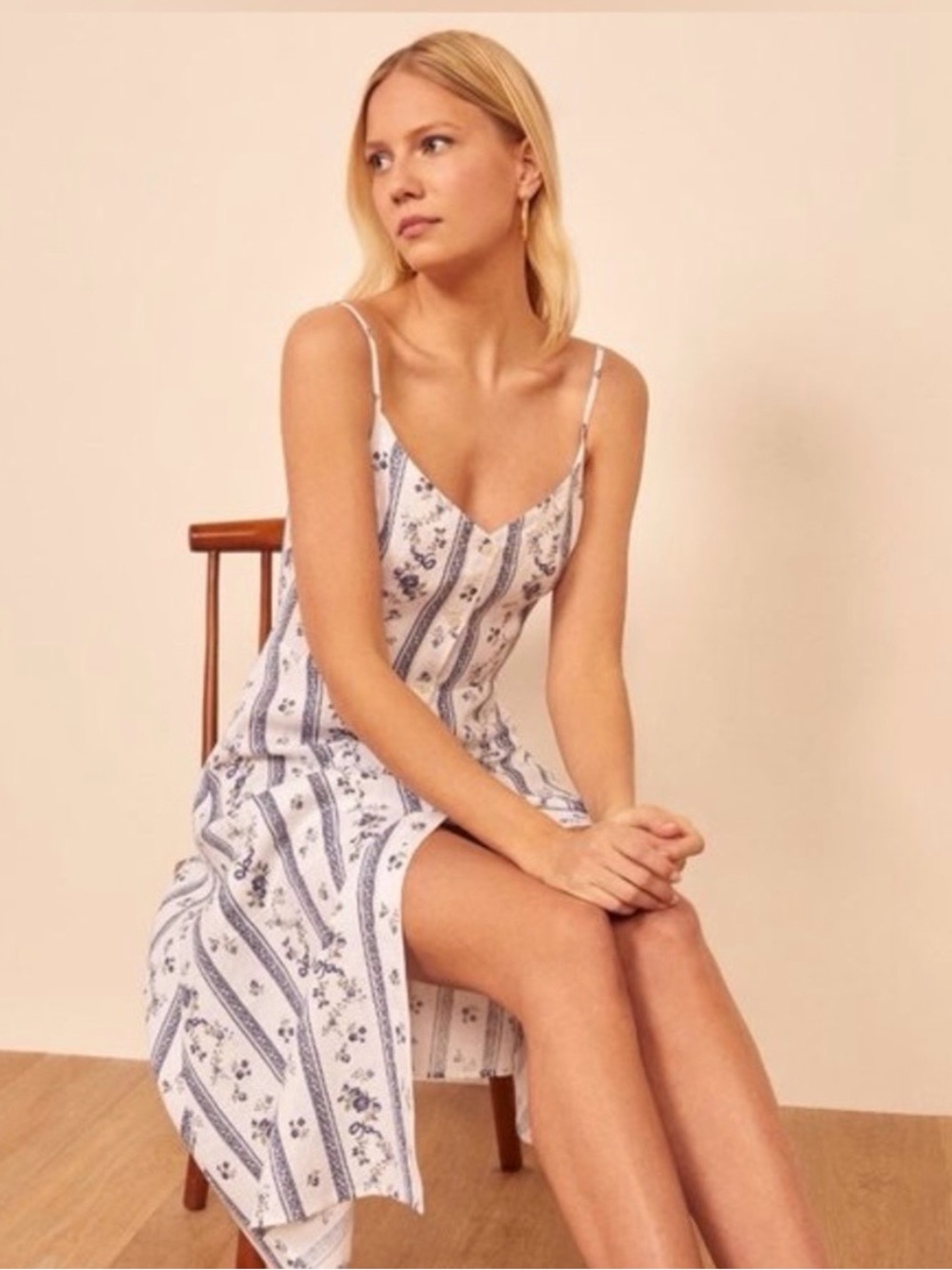 Reformation Parke Linen Dress in Roquefort Floral Size 2